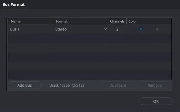 Impostazioni formato bus – Stereo